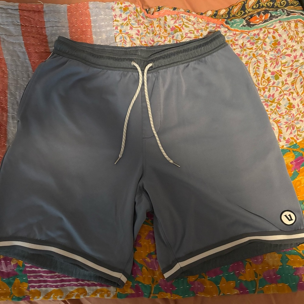 Vuori Blue and Gray Athletic Shorts with Elastic Waistband